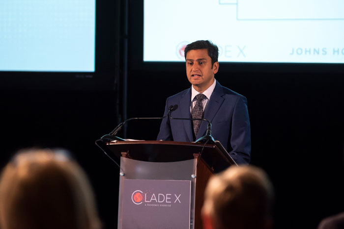 Amesh Adalja, MD, speaking at Clade X on May 15, 2018 in Washington, DC.