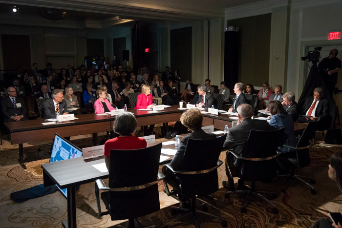 The players discussing topics at Clade X on May 15, 2018 in Washington, DC.