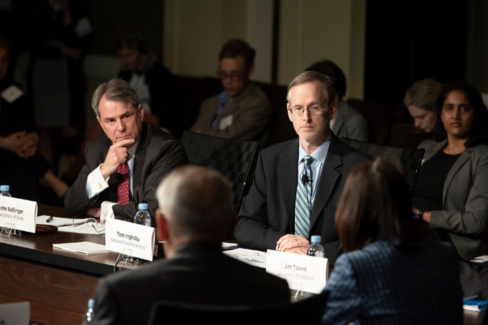 The players discussing topics at Clade X on May 15, 2018 in Washington, DC.
