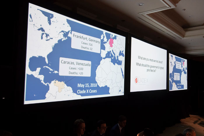 A map of the virus spread at Clade X on May 15, 2018 in Washington, DC.