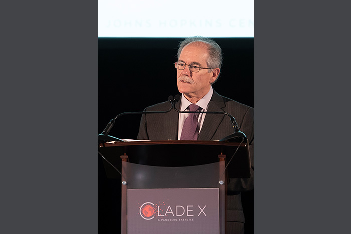 Eric Toner, MD, speaking at Clade X on May 15, 2018 in Washington, DC.