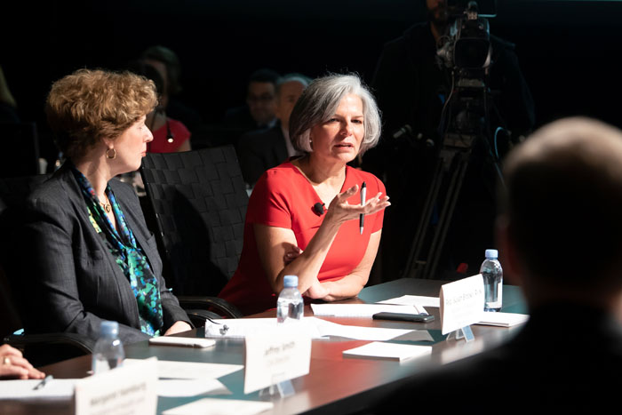 CDC Director, played by Julie Gerberding, speaking at Clade X on May 15, 2018 in Washington, DC.