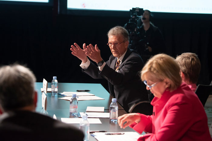 Senate Majority Leader, played by Tom Daschle, speaking at Clade X on May 15, 2018 in Washington, DC.