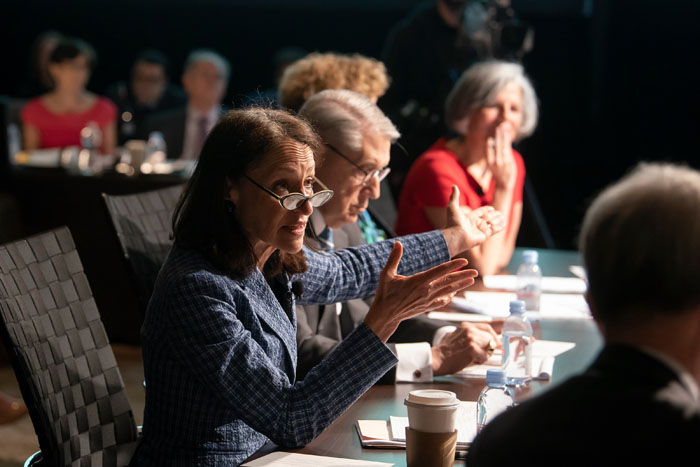 Secretary of Health and Human Services, played by Margaret Hamburg, speaking at Clade X on May 15, 2018 in Washington, DC.