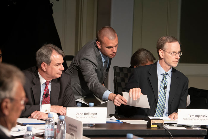 Tom Inglesby, MD, receives information at Clade X on May 15, 2018 in Washington, DC.