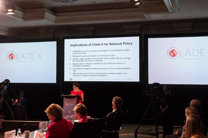 Anita Cicero, JD, presents the implications of Clade X for National Policy
