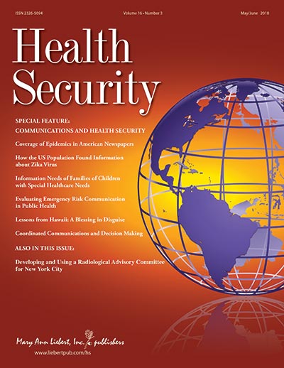 Health Security cover VOLUME 16, ISSUE 3 / JUNE 2018